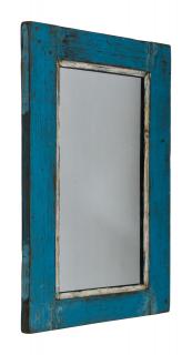 Sanu Babu Zrkadlo v ráme z teakového dreva, tyrkysová patina, 34x3x63cm
