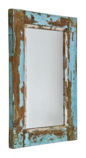 Sanu Babu Zrkadlo v ráme z teakového dreva, tyrkysová patina, 37x4x57cm