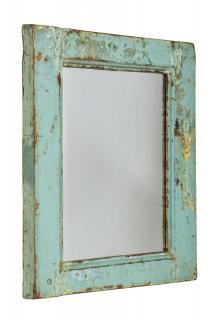 Sanu Babu Zrkadlo v ráme z teakového dreva, tyrkysová patina, 40x4x48cm