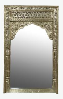 Sanu Babu Zrkadlo vo ráme z mangového dreva zdobenom mosadzným kovaním, 78x11x123cm
