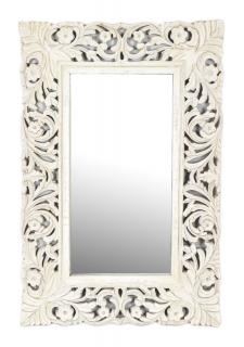 Sanu Babu Zrkadlo vo vyrezávanom ráme, biela patina, mango, 60x3x90cm