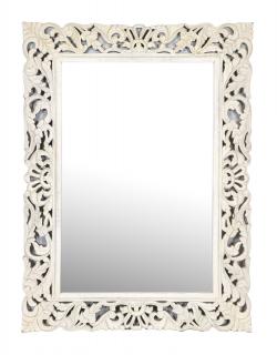 Sanu Babu Zrkadlo vo vyrezávanom ráme, biela patina, mango, 90x3x120cm (NB)