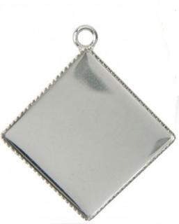 Bižutérne lôžko kosoštvorec 16x16mm, strieborna farba (Bižutérne lôžko kosoštvorec 16x16mm, strieborná farba)