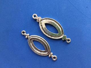 Medzikus kovový , slza s obrubou,  30 x 17  mm, tmavé striebro (Medzikus kovový  slza s obrubou, 30 x 17 mm, tmavé striebro)