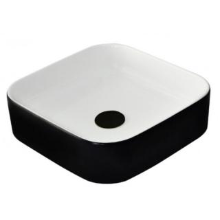 AZZURRA NOVA keramické umývadlo čierne/biele lesklé na dosku 42x42x 11,5 cm bez prepadu a bez otvoru pre batériu (posledné kusy skladom)