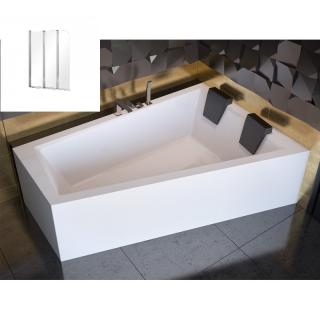 BESCO INTIMA DUO akrylátová asymetrická vaňa 180 x 125 x 41,5 cm bez čelného panelu a sifónu s vaňovou zástenou PRIME III 119,5-121 x 140 cm zalamovacie otváranie,chróm,číre sklo,otváranie dnu-von