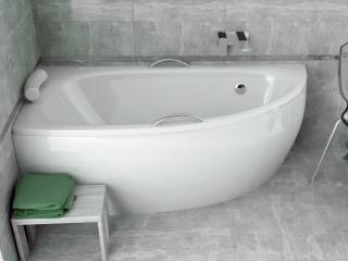 Besco Milena Priemium akrylátová vaňa 150x70 cm P/L s podhlavníkom a 2 ks madlo chróm bez čelného panelu a sifónu