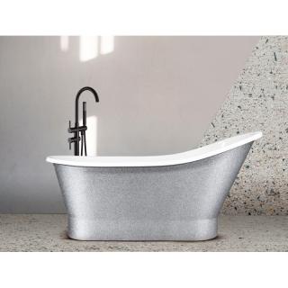 BESCO RETRO PAOLA GLORIA voľne stojaca vaňa z liateho mramoru 150x68x55/75 cm biela/strieborná,bez prepadu