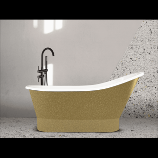 BESCO RETRO PAOLA GLORIA voľne stojaca vaňa z liateho mramoru 160x68x55/75 cm biela/zlatá,bez prepadu