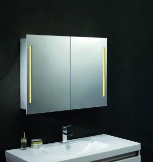 HAPA DESIGN PARIS zrkadlová skrinka elox. hliník 80x60x14cm 2xdvierka s LED osvetlením