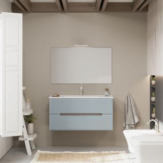 KV STORE kúpeľnový nábytok MANGOLIA 100 cm bočná strana prírodný dub, dvierka matné modré s umývadlom a zrkadlom