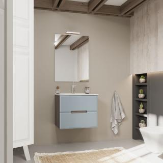 KV STORE kúpeľnový nábytok MANGOLIA 60 cm bočná strana prírodný dub, dvierka matné modré s umývadlom a zrkadlom