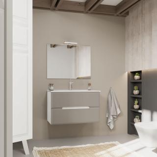KV STORE kúpeľnový nábytok MANGOLIA 80 cm bočná strana biely dub, dvere matné sivé s umývadlom a zrkadlom