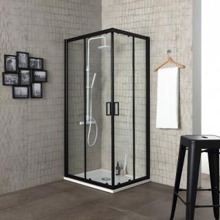 KV STORE štvorcový kút DOCCIA CITY 70x70x190cm čierny matný profil,transparentné sklo,rohový vstup,bez vaničky
