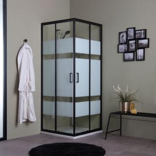 KV STORE štvorcový kút DOCCIA CITY NERO 80x80x190cm čierny matný profil,transparentné/hodvábne sklo,rohový vstup,bez vaničky