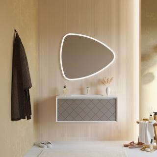 KVS STORE MIAMI 100 cm kúpeľňový nábytok biela matná +predná strana popolová so vzorom 1 x zásuvka ,keramické umývadlo,LED zrkadlo s osvetlením