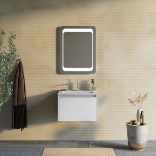 MONACO kúpeľňový nábytok 60 cm biela matná 1x zásuvka s umývadlom a zrkadlom 60x80x3 cm s  zrkadlom s led osvetlením