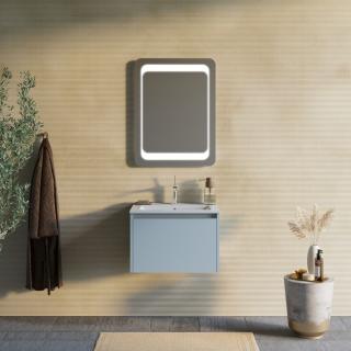 MONACO kúpeľňový nábytok 60 cm nebesky modrá matná 1x zásuvka s umývadlom a zrkadlom 60x80x3 cm s  zrkadlom s led osvetlením