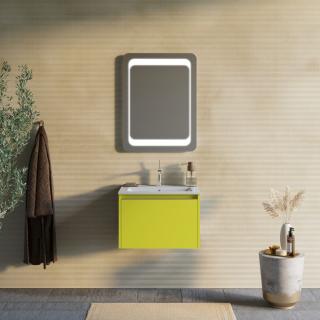 MONACO kúpeľňový nábytok 60 cm olivovo zelená matná 1x zásuvka s umývadlom a zrkadlom 60x80x3 cm s  zrkadlom s led osvetlením