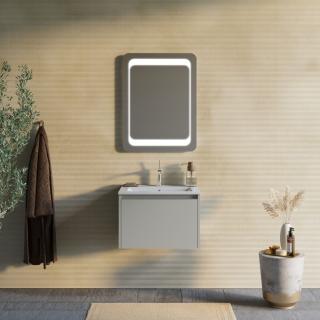 MONACO kúpeľňový nábytok 60 cm piesková matná 1x zásuvka s umývadlom a zrkadlom 60x80x3 cm s  zrkadlom s led osvetlením