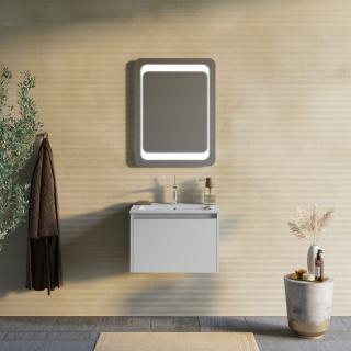 MONACO kúpeľňový nábytok 60 cm svetlo sivá matná 1x zásuvka s umývadlom a zrkadlom 60x80x3 cm s  zrkadlom s led osvetlením