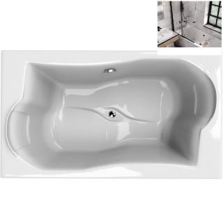 Padova rovná akrylátová vaňa 180x110 cm pre dve osoby, s nožičkami,bez sifónu,čelného a bočného panelu so zástenou EASY SLIDE 98-100x150 cm, čierna matná