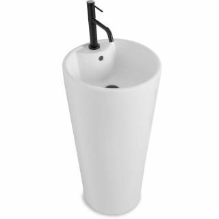 REA ARIS biele voľne stojaté keramické umývadlo výška 85 cm priemer 40 cm s prepadom a otvorom pre batériu