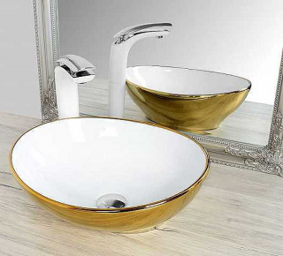 REA SOFIA GOLD keramické umývadlo na dosku 40,5 x 33,5 x14,5 cm