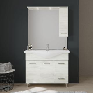 RETRO RIMINI kúpeľňový nábytok 105 cm- efekt bieleho dubového dreva ,skrinka,umývadlo,závesná skrinka s osvetlením