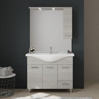 RETRO RIMINI kúpeľňový nábytok 105 cm- efekt sivého dubového dreva ,skrinka,umývadlo,závesná skrinka s osvetlením