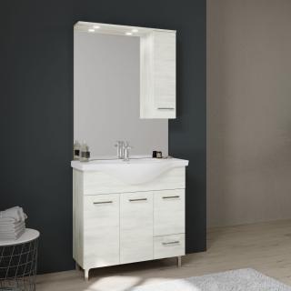 RETRO RIMINI kúpeľňový nábytok 85 cm- biely dub s efektom dreva,skrinka,umývadlo,závesná skrinka s osvetlením