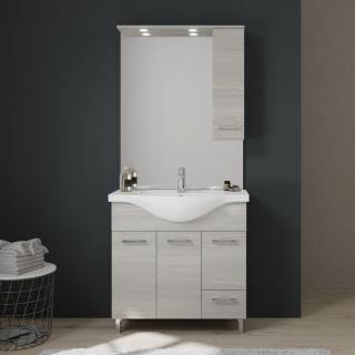 RETRO RIMINI kúpeľňový nábytok 85 cm- efekt sivý dub,skrinka,umývadlo,závesná skrinka s osvetlením