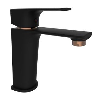 RUBINETA AERO MODENA 18 čierna matná/ružové zlato umývadlová batéria nízka 17,3 cm