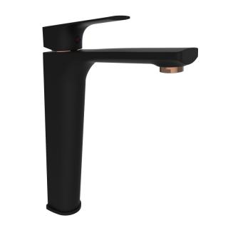 RUBINETA AERO MODENA 18 čierna matná/ružové zlato umývadlová batéria vysoká 28,9 cm
