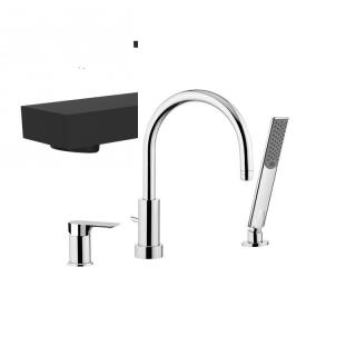 Rubineta ARNO 07  trojotvorová vaňová batéria výška 32 cm s príslušenstvom prevedenie čierna matná