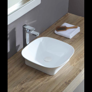 SPIGOLO PIANO 40 × 40 × 10,5 cm - keramické umývadlo na dosku bez prepadu a otvoru pre batériu