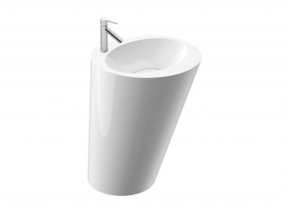 Umývadlo AMOS S voľne stojace umývadlo z liateho mramoru biele lesk 58,2x37,0x85,0 cm bez prepadu s otvorom pre batériu P_S_004_03_0582