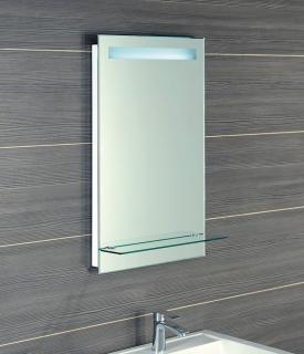 Zrkadlo s LED osvetlením 50x80cm, sklenená polica, gombíkový vypínač