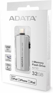 32GB ADATA i-Memory AI720 Flash USB 3.1/ Lightning sivý