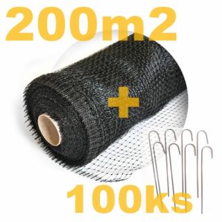 Sieť proti krtkom 30g/m2, 2m x 100m (200m2) + 100ks kovových klincov 25cm (Sieťka proti krtkom. Veľkosť oka : 15 x 15mm.)