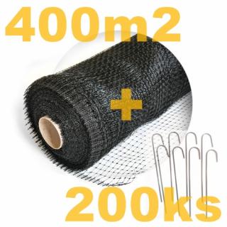 Sieť proti krtkom 30g/m2, 2m x 200m (400m2) + 200ks kovových klincov 15cm (Sieťka proti krtkom. Veľkosť oka : 15 x 15mm.)