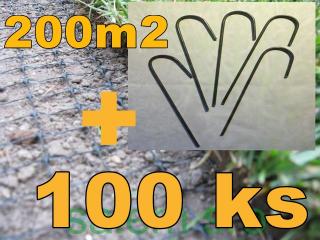 Sieť proti krtkom 44g/m2 1m x 200m (200m2) + 100ks kovových klincov 15cm (oko 15x15mm)