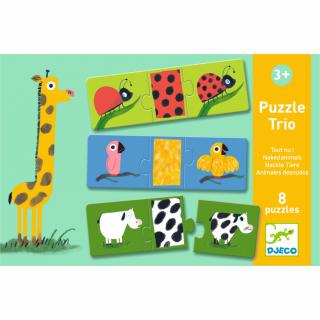 Djeco Puzzle trio: Nahé zvieratká - 8ks; logické priraďovanie tvar