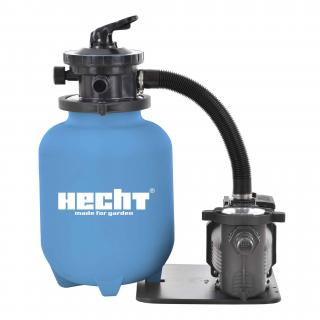 Piesková filtrácia HECHT 302113 (10  piesková filtrácia s predfiltrom hrubých nečistôt, príkon 450 W, prietok vody 6 m3/hod, kapacita piesku 20 kg, hadicový tŕň 32/38 mm, 7-cestný ventil. Certifikácia GS/CE.)