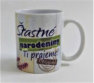 Šálka s nápisom - Šťastné narodeniny, levanduľa