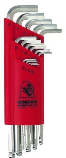 Allenové kľúče s guľôčkou, metrické, 1,27 - 10 mm, pochrómované, sada 15 ks - BONDHUS