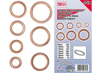 BGS Technic BGS 9313 Tesniace medené O-krúžky, priemer 6,0 ÷ 20,0 mm (sada 95 dielov)
