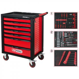 Dielenský vozík, vybavený, RACINGline, 7 zásuviek, 215 nástrojov - KS TOOLS 826.7215