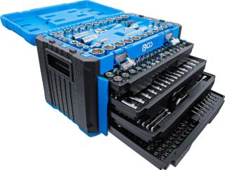 Gola sada 1/4", 3/8" a 1/2", 6-hranné metrické a palcové nástrčné hlavice, 300 kusov - BGS 74000