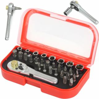 Gola sada 1/4", krížové, imbusové, ploché, torx, šesťhranné nástrčné a račňové hlavice, 30 ks